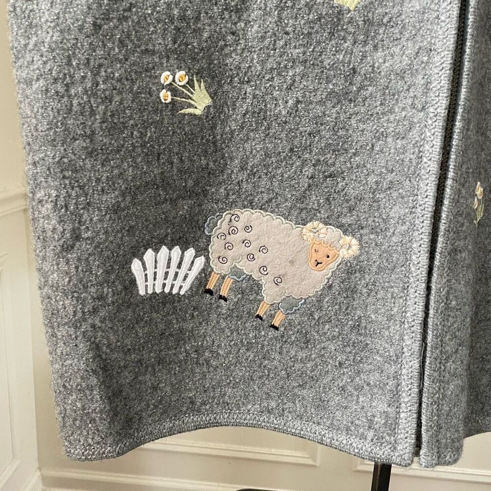 Vintage Boiled Wool Sheep Applique Full Zip Vest Grey XL - Picture 3 of 9